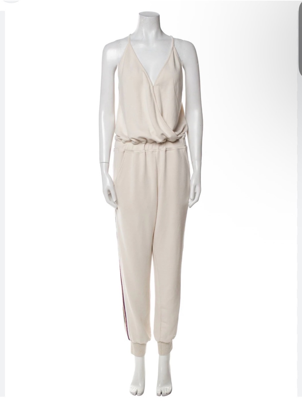 Ramy Brook Sleeveless Cream Jumpsuit With Side Stripe